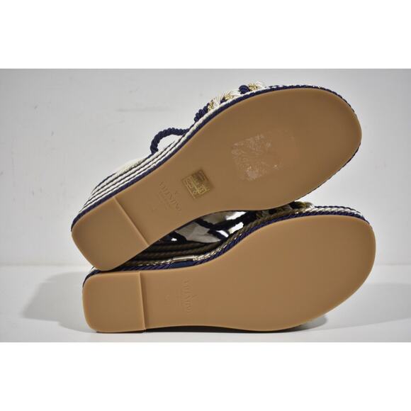 Valentino Rockstud Torchon Blue Stripe Cord Rope Wedge Ankle Strap Sandal 42 - Picture 12 of 12